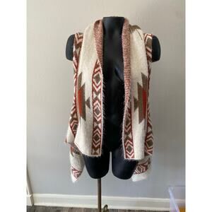 Montana West Southwestern Open Poncho Vest Sz M Fall Colors Cowgirl Rodeo Aztec